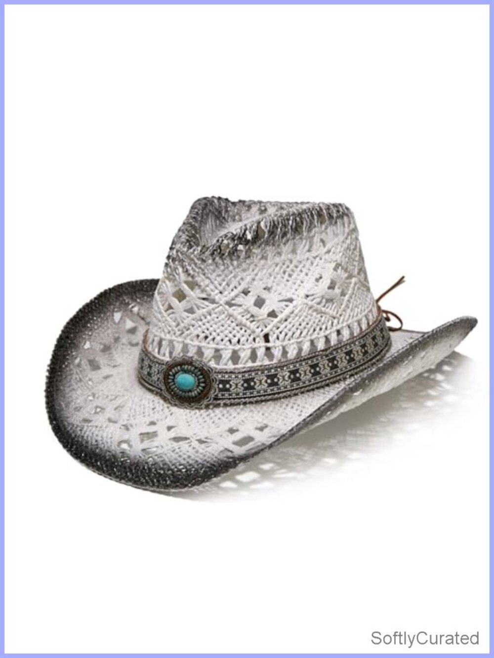 Unisex Wide Brim Straw Cowboy Hat with Decorative Bands - Summer Sun Hat,